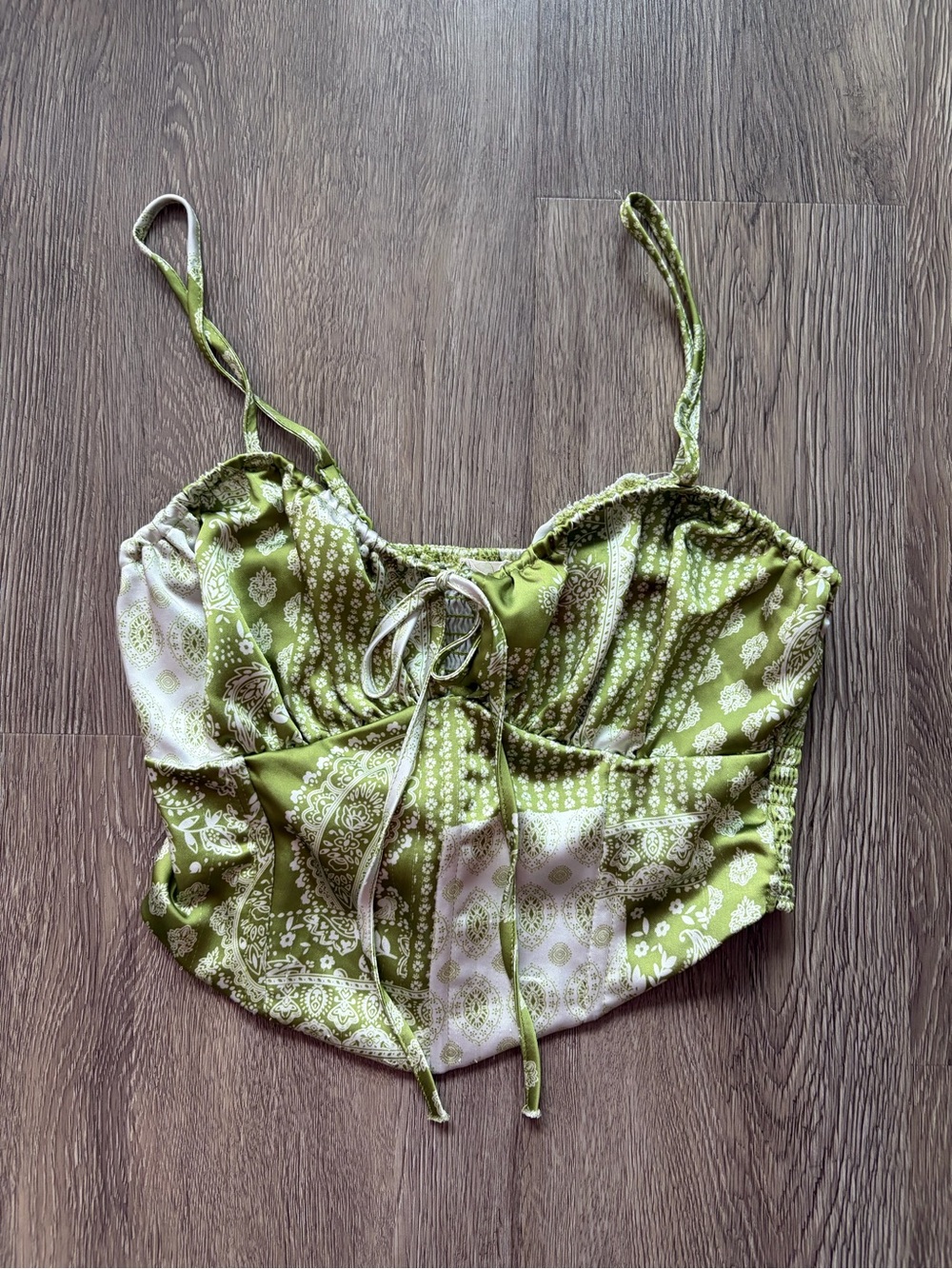 La Hearts Olive Green Paisley Tie-Front Cami